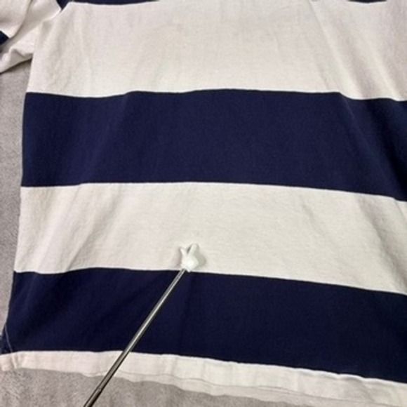 Polo Ralph Lauren Rugby Shirt Mens XXL White Navy Stripe Long Sleeve Polo Pony - Picture 5 of 8